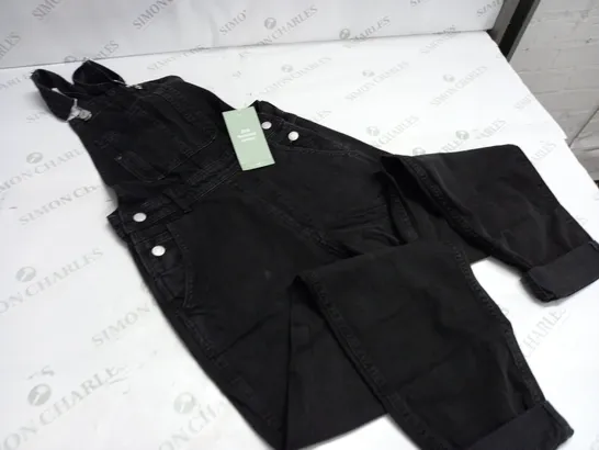 H&M BLACK DENIM DUNGAREES - UK 4