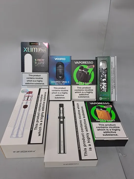 BOX OF APPROXIMATELY 15 ASSORTED E-CIGARATTES TO INCLUDE VAPEROSSO , ASPIRE, INNOKIN ETC.