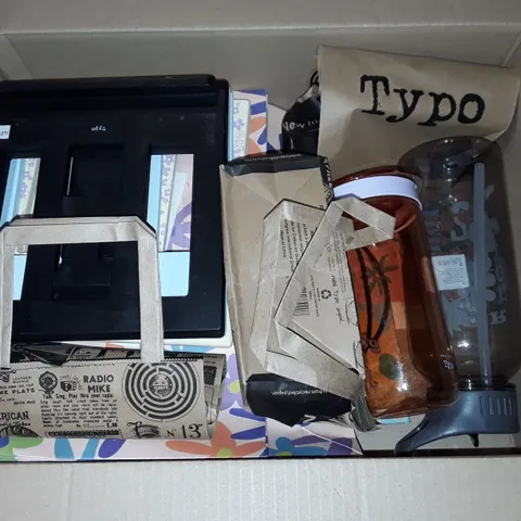 LOT OF ASSORTED HOUSEHOLD ITEMS TO INCLUDE DRINKS CONTAINERS AND NOTEBOOKS