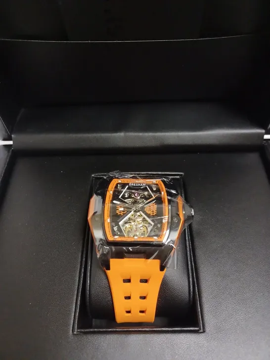 BOXED GRESHAM GENTS GENESIS G1 SPECIAL EDITION WATCH RUBBER STRAP - ORANGE