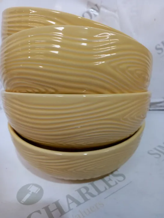 BOX OF 4 TEMP-TATIONS YELLOW ENGRAVED BOWL - COLLECTION ONLY