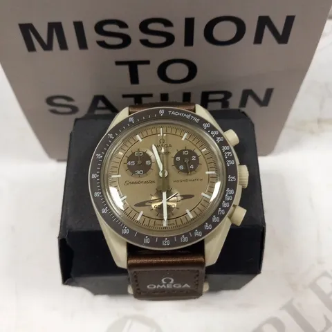 BOXED OMEGA SWATCH MISSION TO SATURN SPEEDMASTER WRIST WATCH