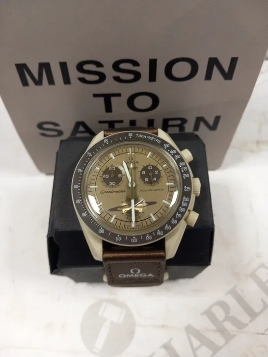 BOXED OMEGA SWATCH MISSION TO SATURN SPEEDMASTER WRIST WATCH