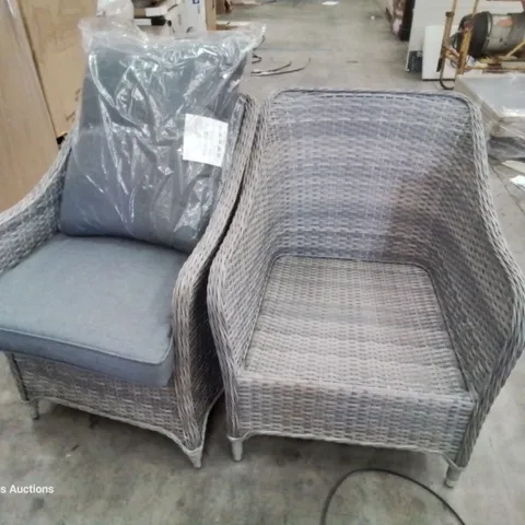 PAIR OF GOODHOME HAMILTON WICKER ARMCHAIRS ( MISSING SET OF CUSHIONS)