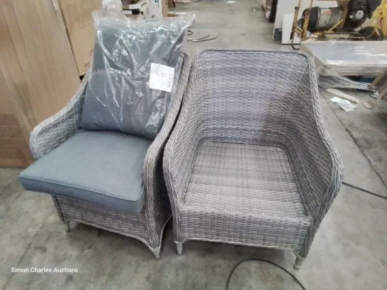 PAIR OF GOODHOME HAMILTON WICKER ARMCHAIRS ( MISSING SET OF CUSHIONS)