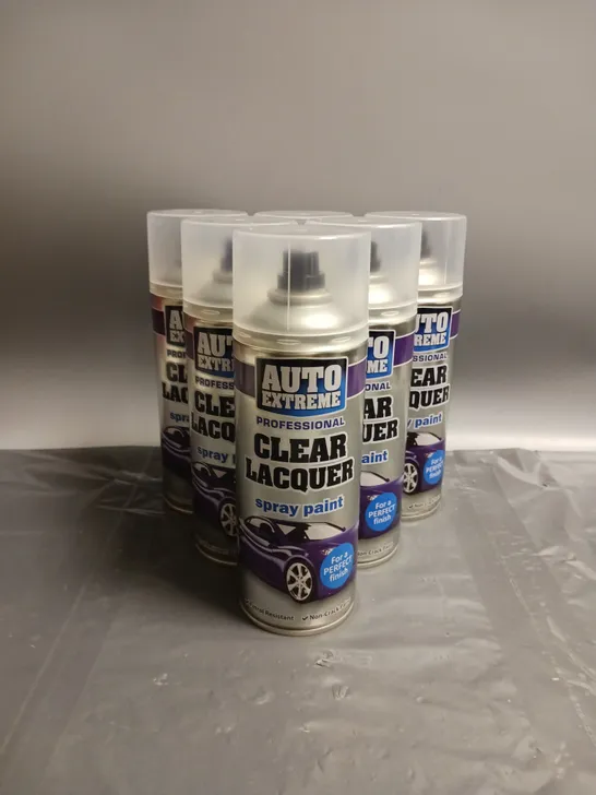 LOT OF 6 AUTO EXTREME PROFESSIONAL CLEAR LACQUER SPRAY PAINT 400ML