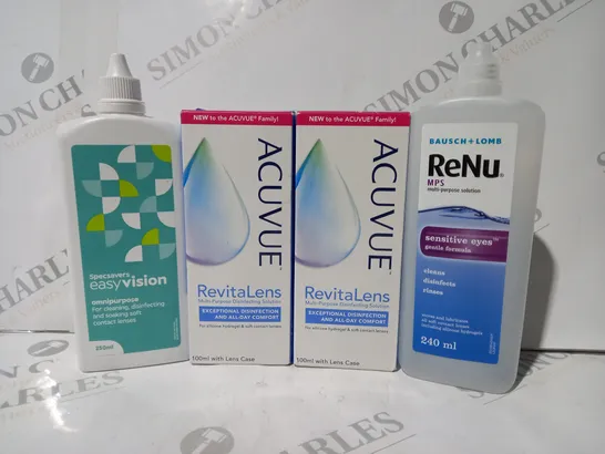 APPROXIMATELY 20 ASSORTED HOUSEHOLD ITEMS TO INCLUDE ACUVUE REVITALENS, EASY VISION MULTIPURPOSE, ETC