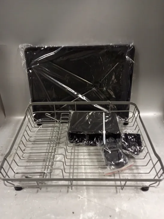 BOXED DISH DRYING RACK & ACCESSORIES IN BLACK/GREY 