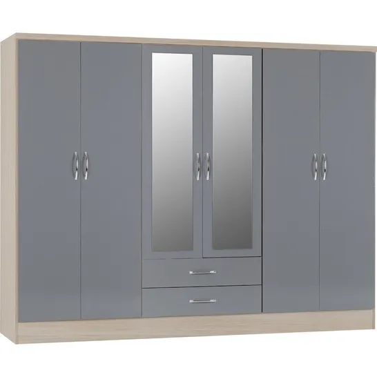 BOXED CASCIO 6 DOOR WARDROBE - GREY GLOSS (4 BOXES)