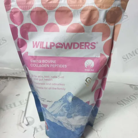 FOUR BAGS OF WILLPOWDERS SWISS BOVINE COLLAGEN PEPTIDES 400G