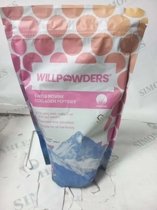 FOUR BAGS OF WILLPOWDERS SWISS BOVINE COLLAGEN PEPTIDES 400G