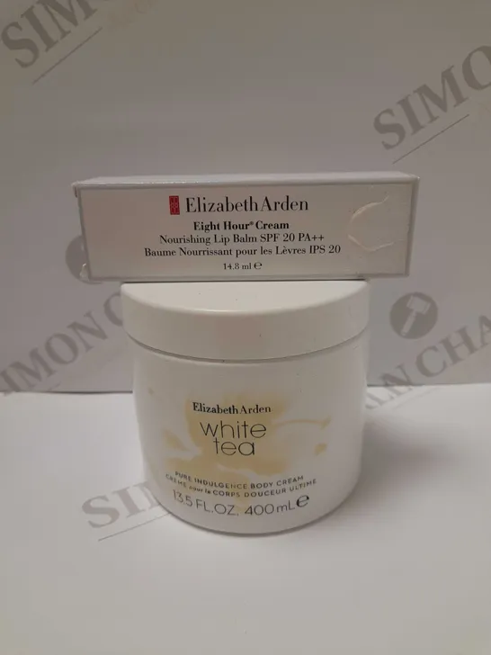 LOT OF 2 ELIZABETH ARDEN PRODUCTS TO INCLUDE EIGHT HOUR CREAM 14.8ML & WHITE TEA BODY CREAM 400ML 