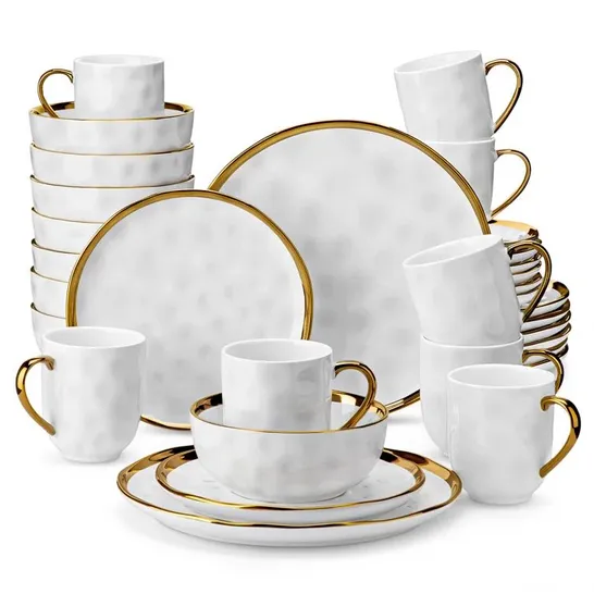 BOXED VARENNES 32 PIECE STONEWARE DINNERWARE SET IN WHITE - SERVICE FOR 8 (2 BOXES)