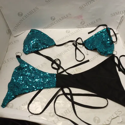 BRAND NEW 10 BLUE SEQUIN BIKINI AND BOTTOM SET OF VARIOUS SIZES