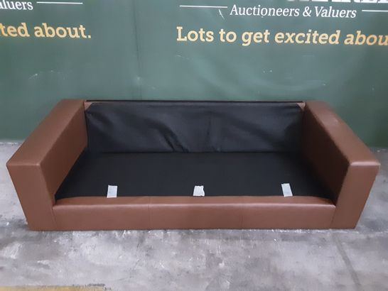 DESIGNER BROWN LEATHER 3-SEATER SOFA - NO CUSHIONS