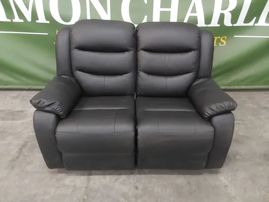 DESIGNER 2 SEATER MANUAL RECLINER LEATHER UPHOLSTERED SOFA - BLACK