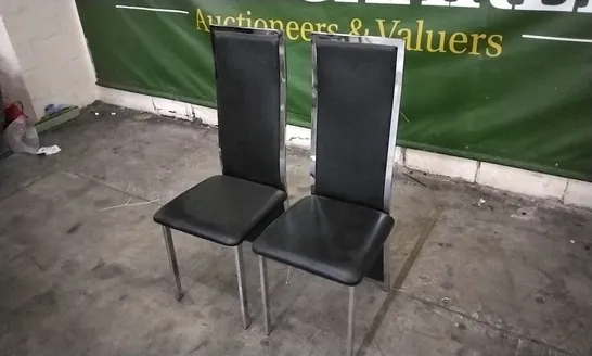 PAIR OF CELESTE BLACK LEATHER AND CHROME DINING CHAIRS