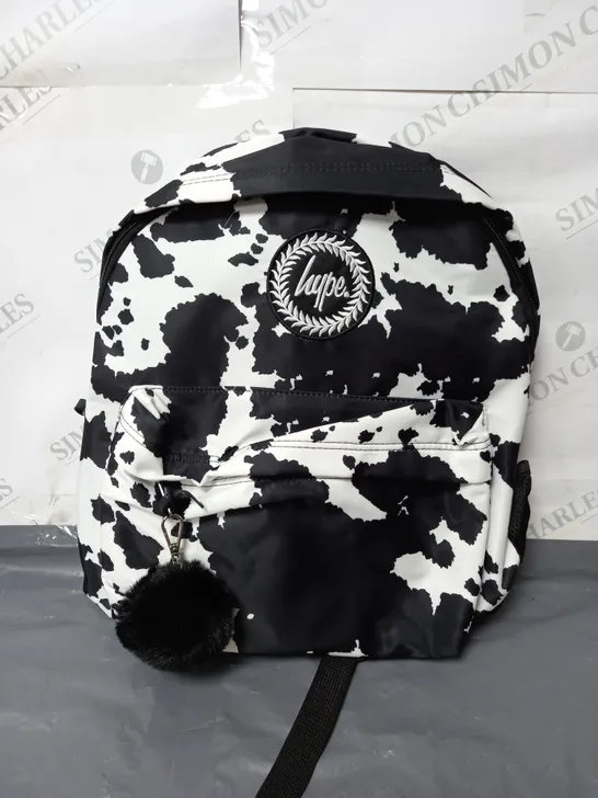 HYPE BLACK AND WHITE BACKPACK WITH BLACK POM POM