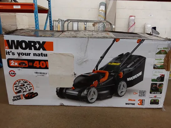 BOXED WORX 40V CORDLESS 34CM WG779E LAWN MOWER (1 BOX)