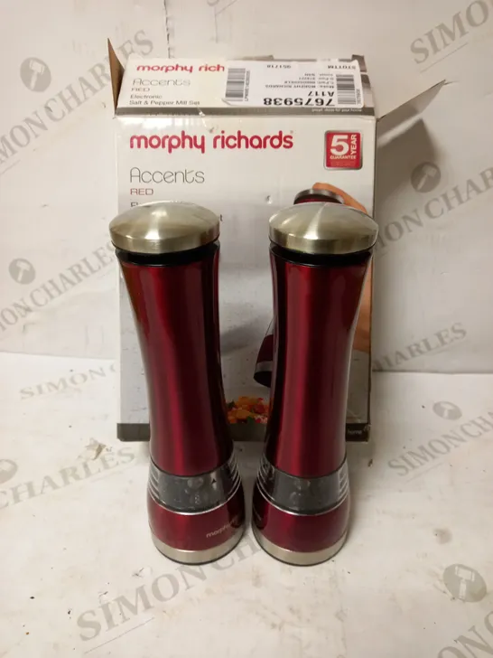 MORPHY RICHARDS ACCENTS ELECTRONIC SALT AND PEPPER MILL - RED