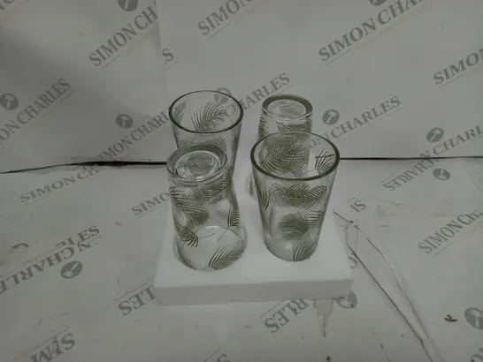 SET OF 4 LEAF DETAILED GLASSES 