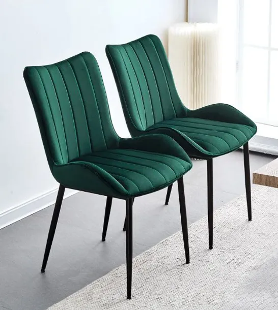 BOXED SET OF TWO MYRA MID CENTURY GREEN VELVET MODERN DINING CHAIRS 