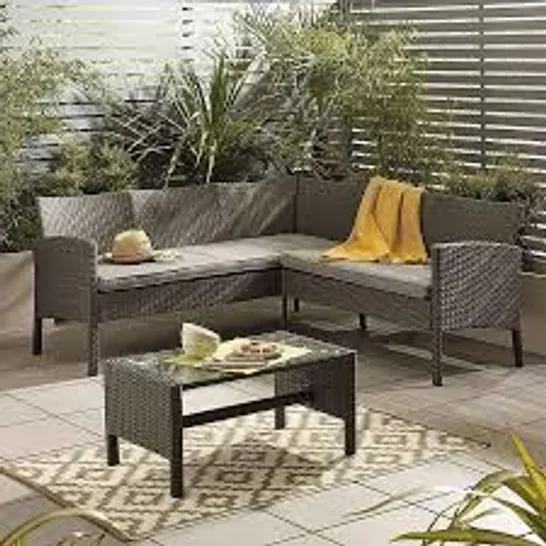 BOXED GREY RATTAN CORNER SOFA (2 BOXES)