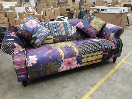 DESIGNER PATCHWORK PATTERNED FABRIC TWO SEATER SOFA 
