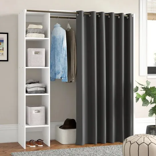 BOXED TOM & JERRY 123.2cm - 160cm CLOSET SYSTEM - WHITE UNIT/GREY CURTAIN (1 BOX)