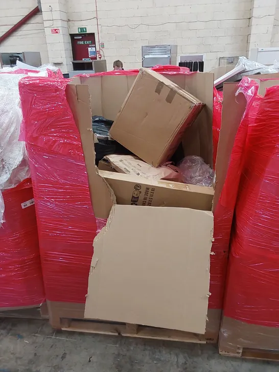 PALLET OF ASSORTED HOUSEHOLD ITEMS AND CONSUMER PRODUCTS. INCLUDES; INDUCTION HOB, BABY PLAYPEN, ROLLER BLIND, PURIFIER AND HEATER FAN, BOXED FURNITURE ETC 