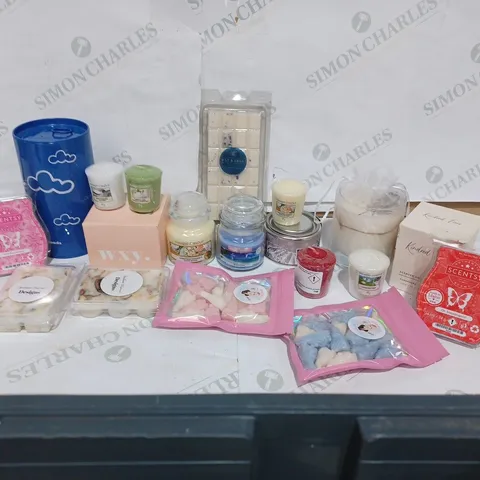 BOX TO CONTAIN APPROXIMATELY 30 ASSORTED RELAXATION SCENTED PRODUCTS, INCLUDES A LARGE SELECTION OF CANDLES, WAX MELTS AND OTHER SIMILAR PRODUCTS 