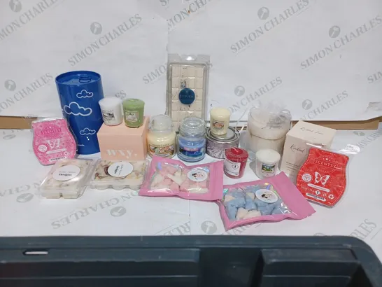 BOX TO CONTAIN APPROXIMATELY 30 ASSORTED RELAXATION SCENTED PRODUCTS, INCLUDES A LARGE SELECTION OF CANDLES, WAX MELTS AND OTHER SIMILAR PRODUCTS 