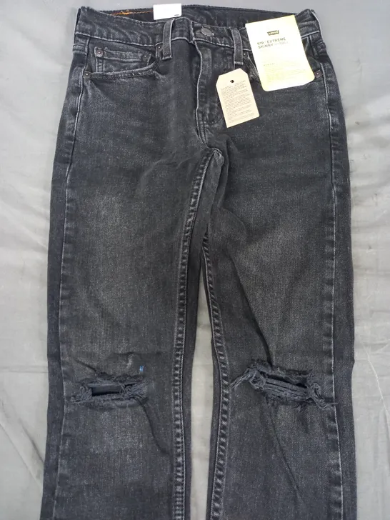 LEVI'S 519 EXTREME SKINNY HI-BALL RIPPED/DISTRESSED JEANS IN BLACK SIZE 28