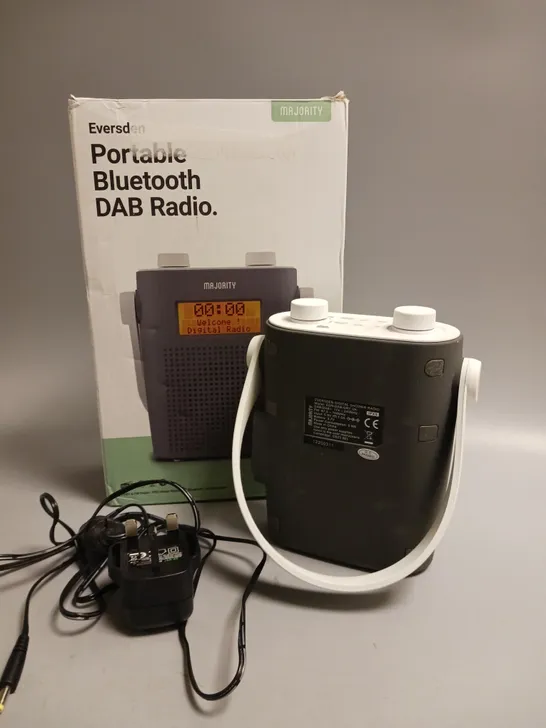 BOXED MAJORITY WATER RESISTANT PORTABLE RADIO IN GREY AND WHITE