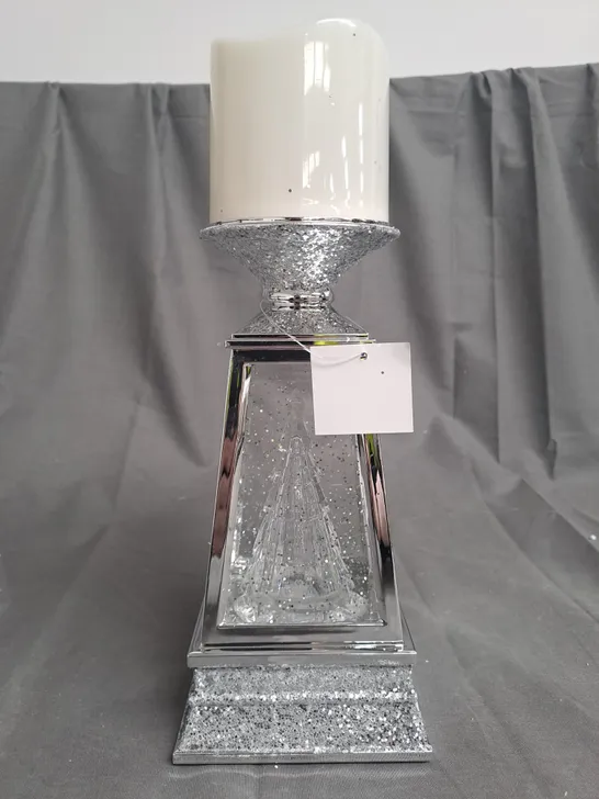 BOXED JULIEN MACDONALD FLAMELESS SWIRLING GLITTER CHRISTMAS TREE CANDLE HOLDER