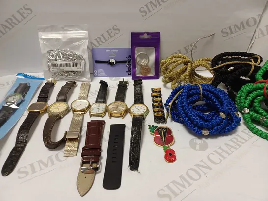 LOT OF APPROX 20 ASSORTED JEWELLERY ITEMS TO INCLUDE WATCHES, BRACELETS, POPPY BADGES, ETC 