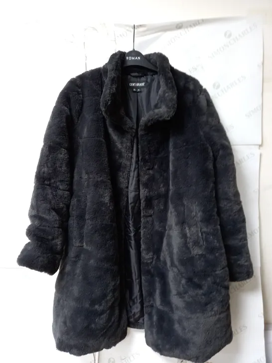 CENTIGRADE LONG LINE FAUX FUR COAT IN SLATE SIZE MEDIUM 