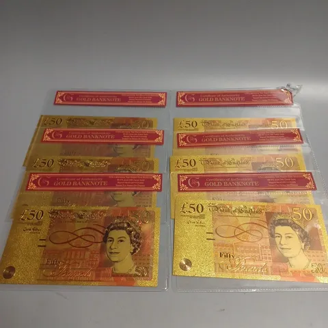 6 X GOLD FOIL REPLICA £50 BANK NOTES 