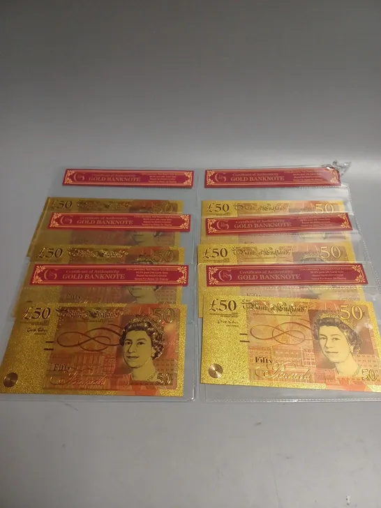 6 X GOLD FOIL REPLICA £50 BANK NOTES 