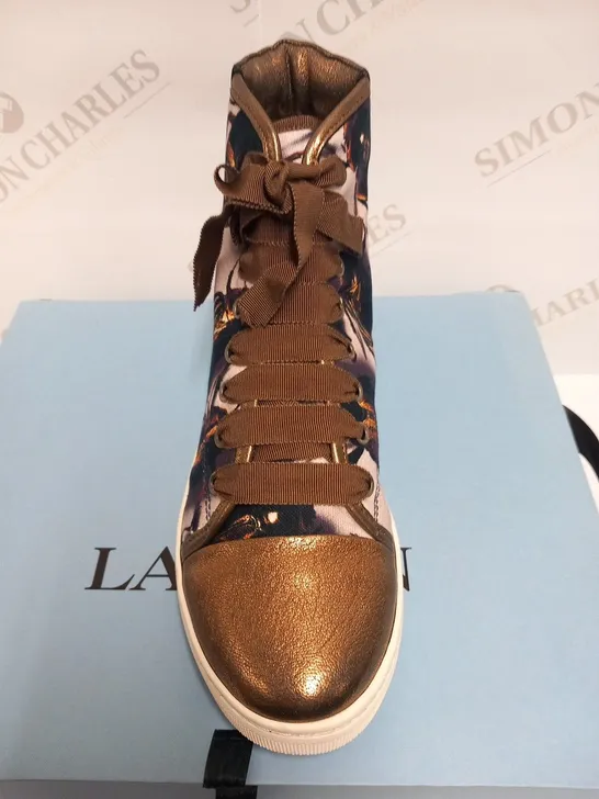 BOXED PAIR OF LANVIN BASKET HIGH TOP SNEAKER GOLD SIZE 37