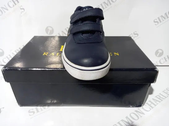 BOXED PAIR OF RALPH LAUREN POLO HANFORD EZ LEATHER KIDS SHOES IN NAVY UK SIZE 12