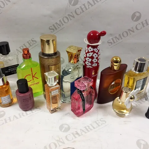 APPROXIMATELY 40 ASSORTED FRAGRANCES AND COSMETICS TO INCLUDE; YVES SAINT LAURENT, CALVIN KLIEN, MOSCHINO, VICTORIA'S SECRET, DIOR AND BRUT