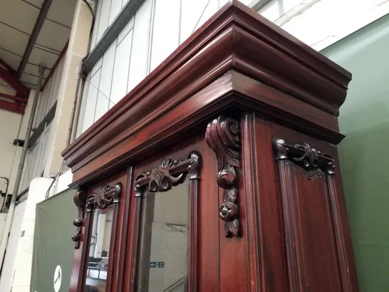 VICTORIAN MAHOGANY VENEER PART GLAZED LOCKABLE BOOKCASE WITH CUPBOARD