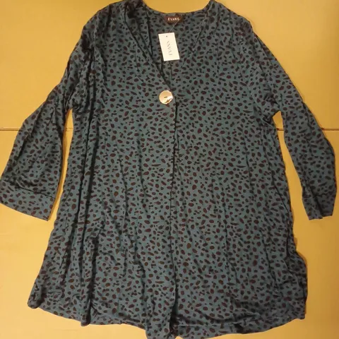 EVANS BUTTON PRINTED TUNIC, TEAL - SIZE 18 