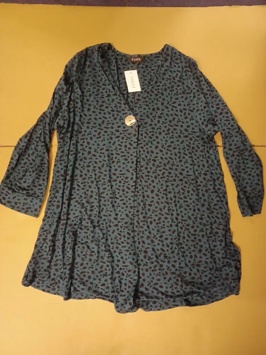 EVANS BUTTON PRINTED TUNIC, TEAL - SIZE 14