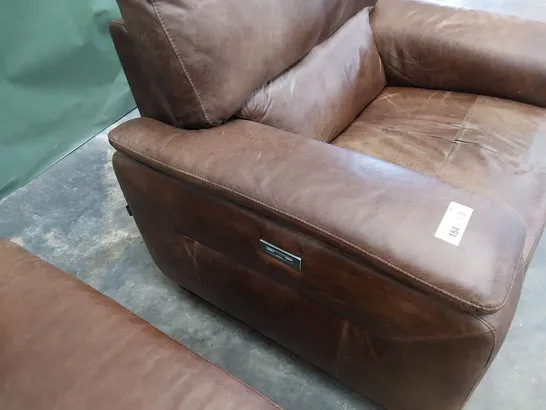 QUALITY ITALIAN DESIGNER LOUNGE SUITE, COMPRISING FIXED THREE SEATER SOFA & POWER RECLINING EASY CHAIR DISTRESSED CHESTNUT LEATHER 