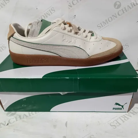 BOXED PAIR OF PUMA VLADO STENZEL PL SHOES IN CREAM/GREEN UK SIZE 11