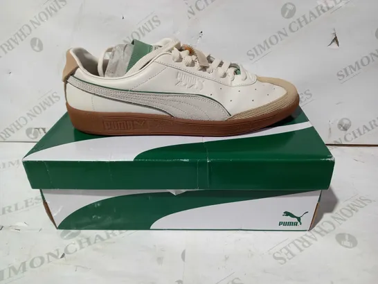 BOXED PAIR OF PUMA VLADO STENZEL PL SHOES IN CREAM/GREEN UK SIZE 11