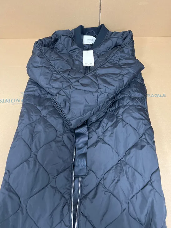 OASIS LONGLINE QUILTED BLACK COAT SIZE 10