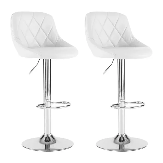 BOXED SET OF 2 NEO MADRID FAUX LEATHER SWIVEL BAR STOOLS - WHITE (1 BOX)